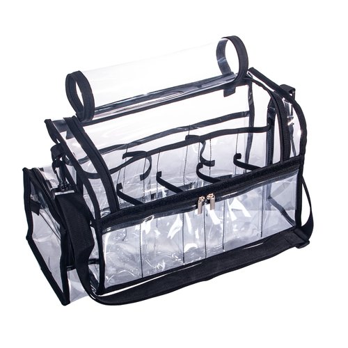 Large Professional Free Standing Clear PVC Makeup Artist Set Bag Transparent Makeup Brush Buddy Make up Kits Organizer Carry All MUA Travel Cosmetic Bag with 8 Dividers and Tissue Holder