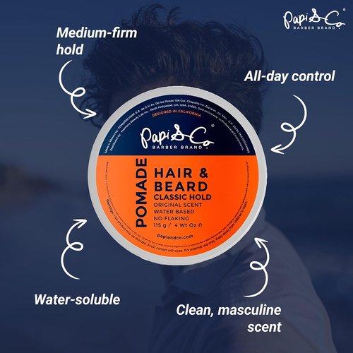 PAPI & CO. Men's Water-Based Pomade - Versatile Classic Hold Hair Product, No Residue, 115g