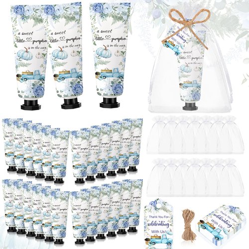 Dansib 48 Sets Thanksgiving Fall Hand Cream Bulk a Little Pumpkin Baby Shower Hand Cream Gifts Baby Shower Party Favors for Guests Travel Size Lotion for Autumn Party Supplies(Blue Pumpkin)