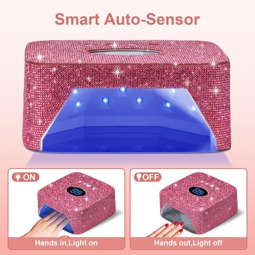 Ludysic Cordless UV Nail Lamp, 54W Rechargeable UV Light for Gel Nails, Nail Dryer with 3 Timer Modes, Professional Quick Dry Curing Lamp for Salon & Home (Red Diamond)