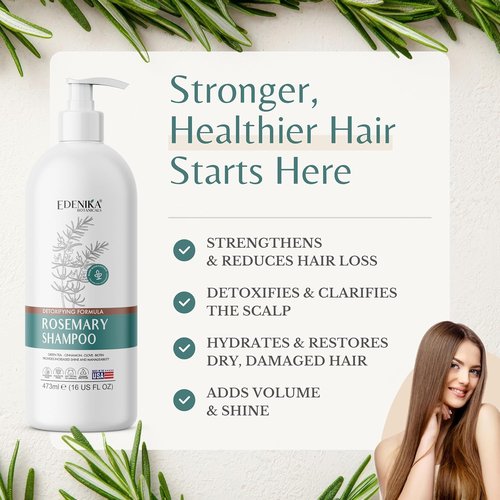 Edenika Botanicals Rosemary Oil Shampoo - Biotin Formula for Thinning Hair, Sulfate-Free, 16 fl oz