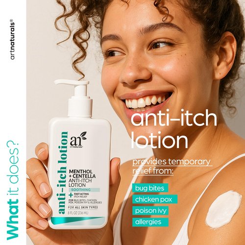 Artnaturals Anti-Itch Lotion – 8oz Fast Relief with Menthol & Centella – Soothes Bug Bites, Poison Ivy, Chicken Pox & Allergies – Hydrating, Non-Greasy Formula for All Skin Types
