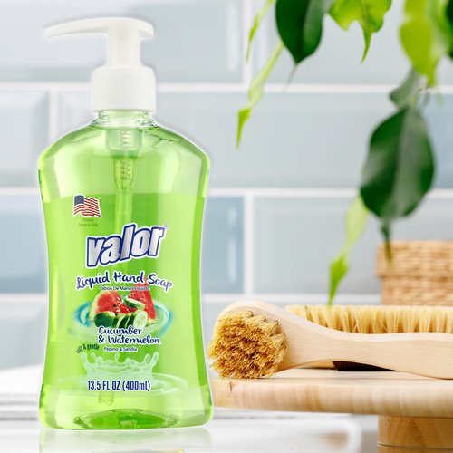 Valor Moisturizing Liquid Hand Soap, |Hand soap| Suitable for All Skin Types, Delightful Cucumber & Watermelon Scent, 13.5 Fluid Ounces (Pack of 6)