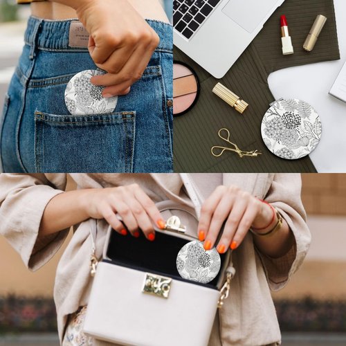 KWSAAHU Double-Sided Pocket Compact Mini Makeup Mirrors 1x, 2X Magnifying Mirror Portable Foldable Round Small Purse Mirror Suitable Daily Travel Party for Woman Man - Artistic Flower