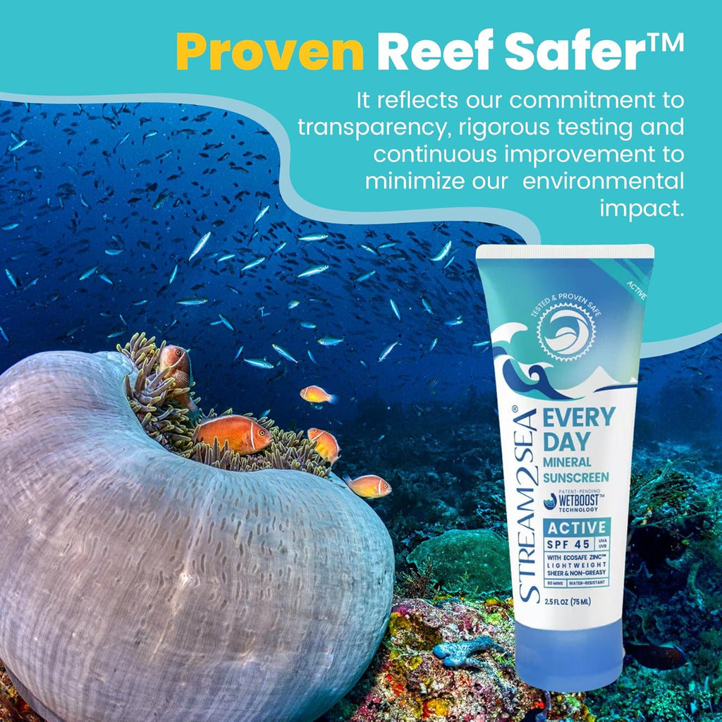 Stream2Sea SPF 45 Mineral Sunscreen - Biodegradable & Reef Safe | 2.5 Fl Oz Non-Greasy Protection for Face & Body