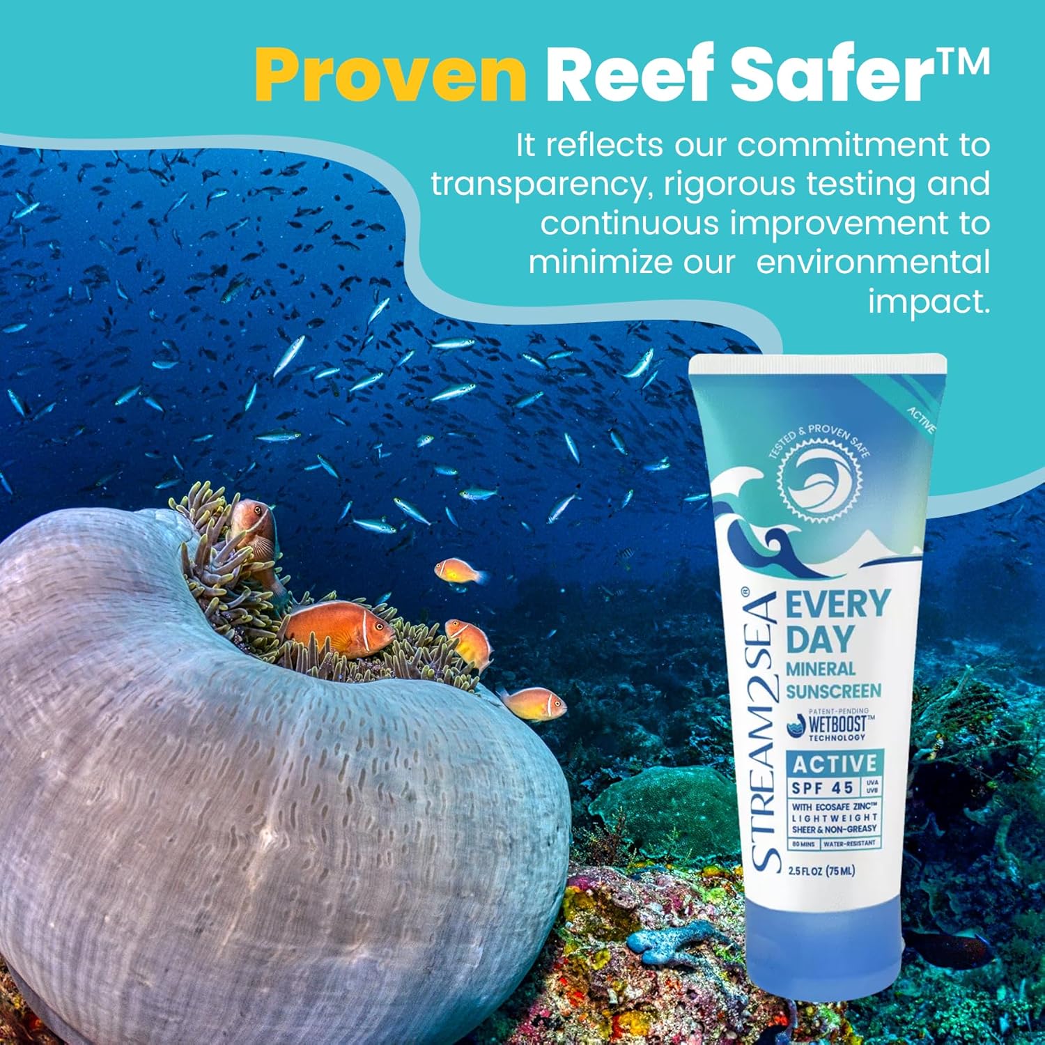 Stream2Sea SPF 45 Mineral Sunscreen - Biodegradable & Reef Safe | 2.5 Fl Oz Non-Greasy Protection for Face & Body