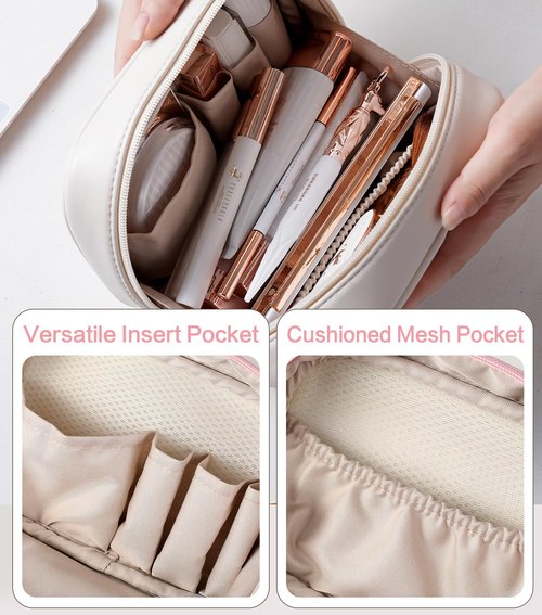 HFLZBRO Valentines Day Gifts for Her,Travel Makeup Bag Cosmetic Bag for Women,Small Makeup Organizer Bag,Cute & Waterproof Vegan Leather Makeup Case with Multiple Compartments (BROWN)