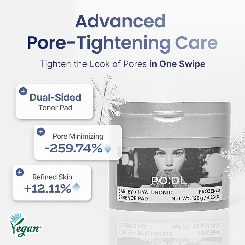 [PODL] Barley Hyaluronic Essence Toner Pads - Instant Cooling Hydration & Calming | 70 Count | Dual-Sided Exfoliating Pads