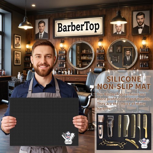 Barber Mat for Clippers Non-Slip Thickened Silicone Non-Slip Mat | Barber Shop Home Counter Workstation Organizer Mat for Scissors, Trimmers, Clippers, Hair Cards, Combs, Razors, etc (17.5 * 12 Inch)