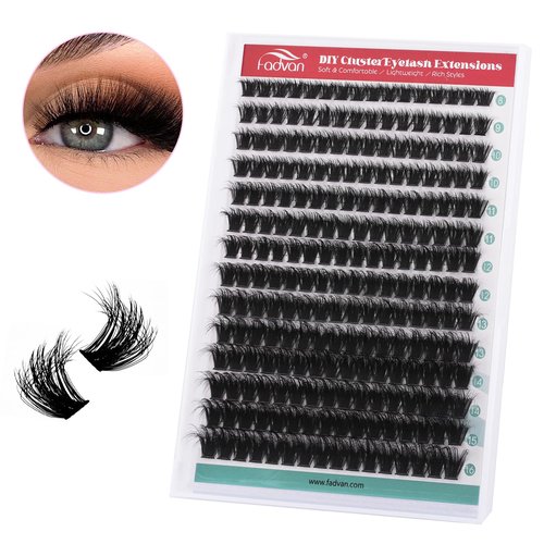 FADVAN Fluffy Thick Lash Clusters DIY Eyelash Extension 8-16mm C Curl 3D Lash Clusters 100D Wispy Individual Eyelash Extensions Clusters Lashes DIY Fluffy Lash for Beginners