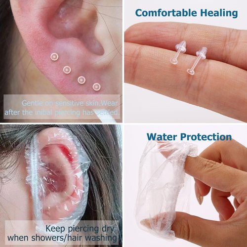 KRFY Ear Piercing Kit Sets, Disposable Stainless Steel Ear Piercing Gun with Preloaded Stud Earrings for Women, Self Pierce Studs Kit Tool, Flat Back Hoop Earrings Cartilage Jewelry One Gold Plated
