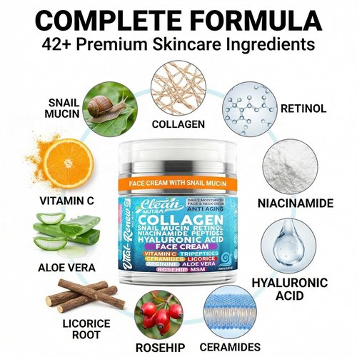 Skiennix Snail Mucin Collagen Face Cream - Anti-Aging Moisturizer with Retinol & Vitamin C - 3.52 oz