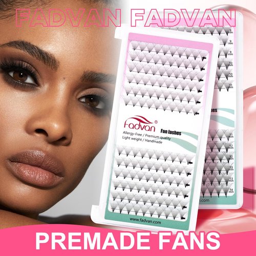 FADVAN 120PCS Premade Lash Fans 10D Premade Fans Eyelash Extensions C/D Curl Pre Made Fans Lash Extensions 3D/5D/10D/20D Short Stem Premade Fans Volume Lash Extensions (10D-0.07-C, MIX8-14)