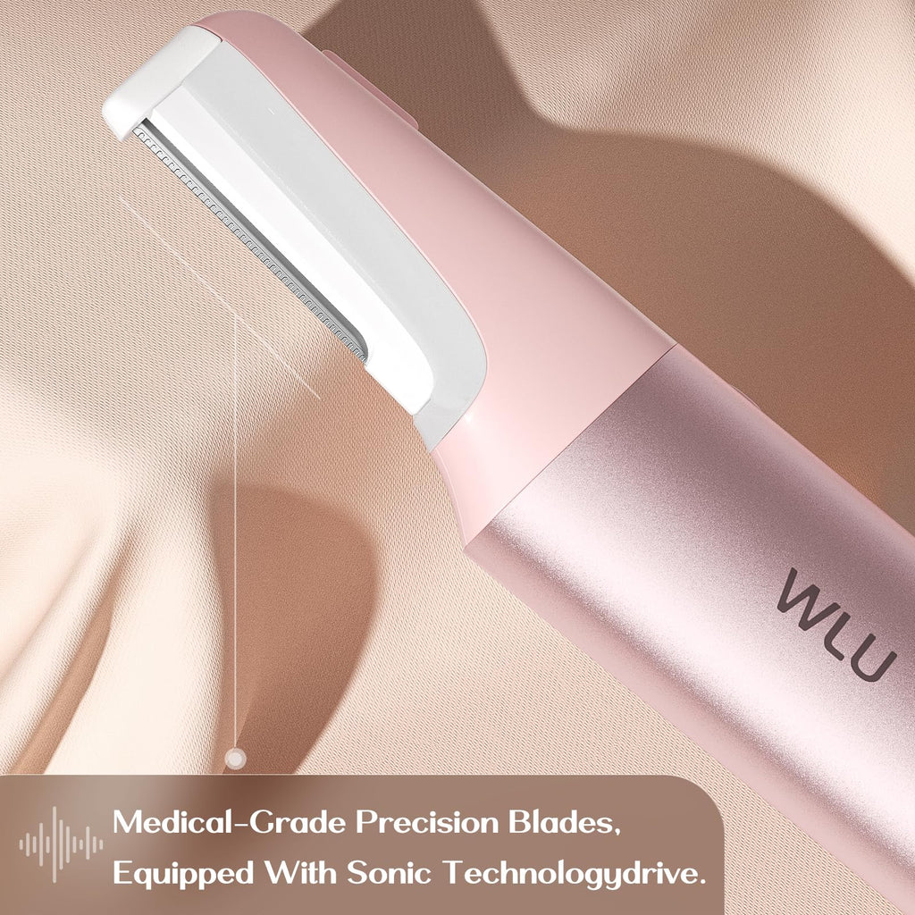 WLU Dermaplane Razor for Women Face with 10 Replaceable Blades, Dermaplaning Tool for Face to Remove Facial Hair & Peach Fuzz, Sonic Dermaplaning Tool for Women, Dermaplane Razor(Pink)