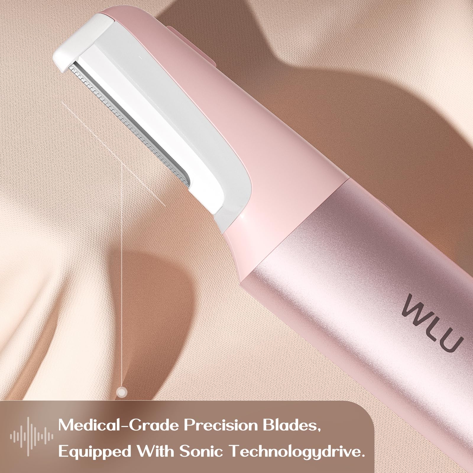 WLU Dermaplane Razor for Women Face with 10 Replaceable Blades, Dermaplaning Tool for Face to Remove Facial Hair & Peach Fuzz, Sonic Dermaplaning Tool for Women, Dermaplane Razor(Pink)