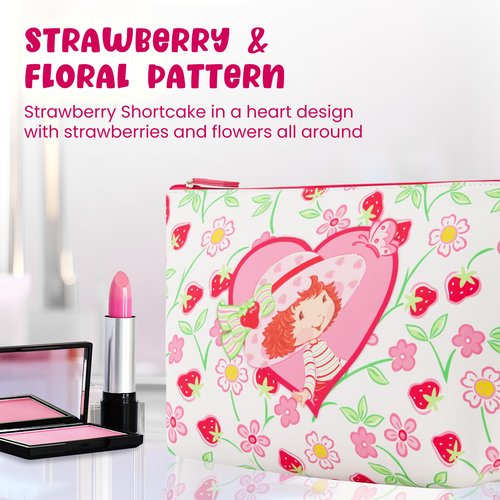 Concept One Strawberry Shortcake Women's Makeup Bag, Small Travel Cosmetic Zipper Pouch Organizer, Multi