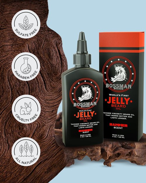 Bossman Jelly Beard Oil - Softens & Moisturizes for Men | 4 oz Hammer Scent with Natural Ingredients