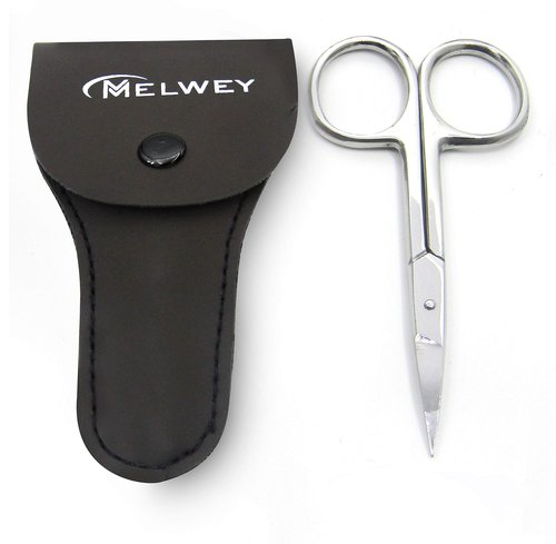 Melwey Eyebrow Scissors & Small Cuticle Scissors, 3.7 Inches – Curved Blade Manicure TSA Scissors, Stainless Steel for Eyelashes, Facial Hair, Pubic Hair, Men’s Moustache & Beard