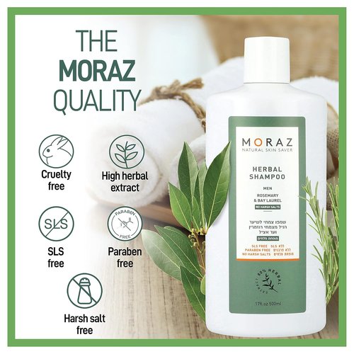 Moraz Men's Herbal Shampoo - Clarifying & Moisturizing Formula for Stronger Hair Roots - 17 oz