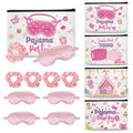 Papiailove 12 Pcs Sleepover Party Supplies for Girls, Includes 4 Pink Plush Eye Masks, 4 Hair Bands and 4 Double-Sided Printed Makeup Bags Slumber Party Supplies Spa Birthday Party Favors