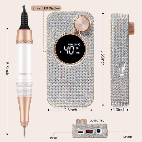 CHRISTINE SHELLY Electric Nail Drill, 40000RPM Cordless Nail File with 12 Drill Bits for Acrylic Nails Gel Polishing, E File Professional, Nail Kit Machine for Manicure Salon Home AB Diamond