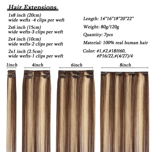 Savasana Clip in Hair Extensions Real Human Hair Straight 7 Pcs Balayage Clip in Hair Extensions Double Weft Thick Chocolate Brown to Caramel Blonde 14 Inch 80g