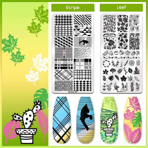 Biutee Nail Stamper Kit 22Pcs Gel Nail Stamping Kit 12Pcs Nail Stamping Plates 8Pcs Gel Stamping Polish, Silicone Stamper Scraper Flower Lace Star Stripe Holiday Stamp Template Gift for Women
