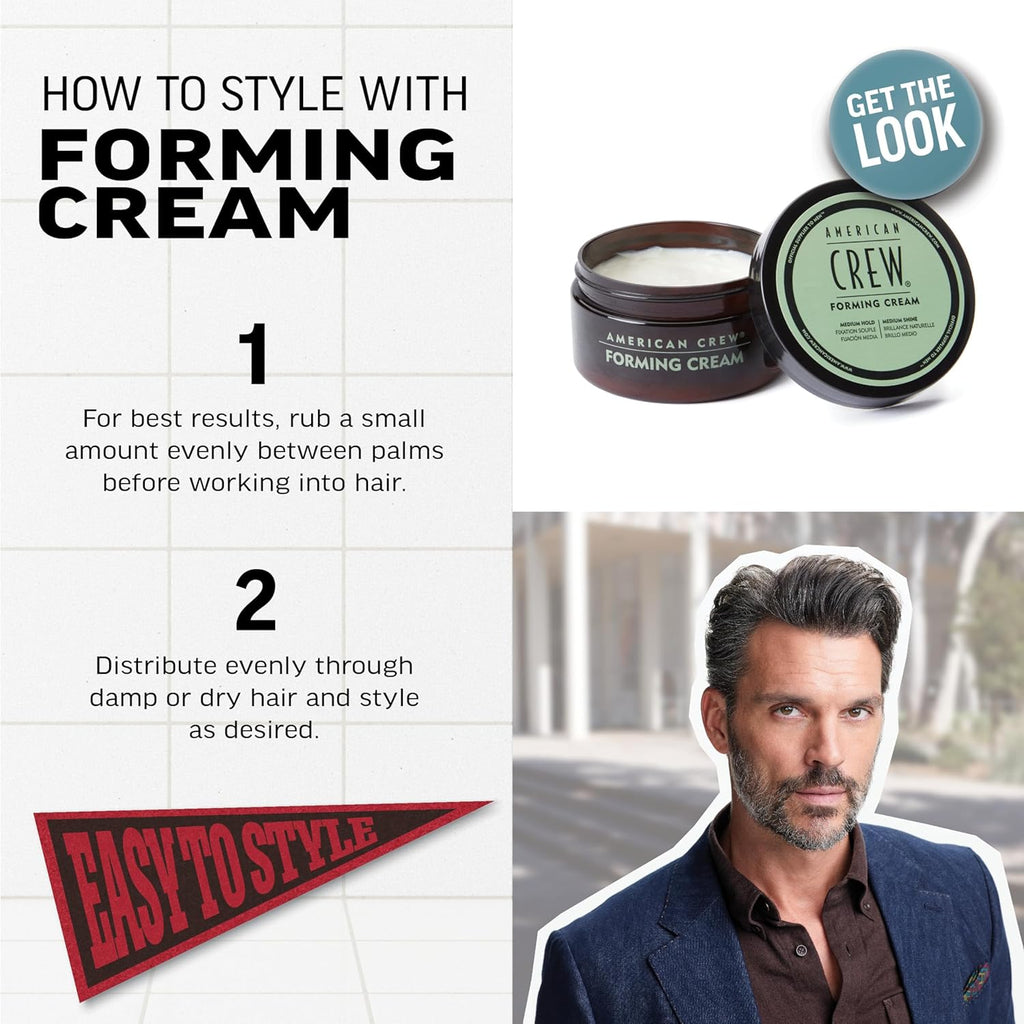American Crew Hair Forming Cream - Medium Hold & Shine for Men | 3 oz Styling Solution