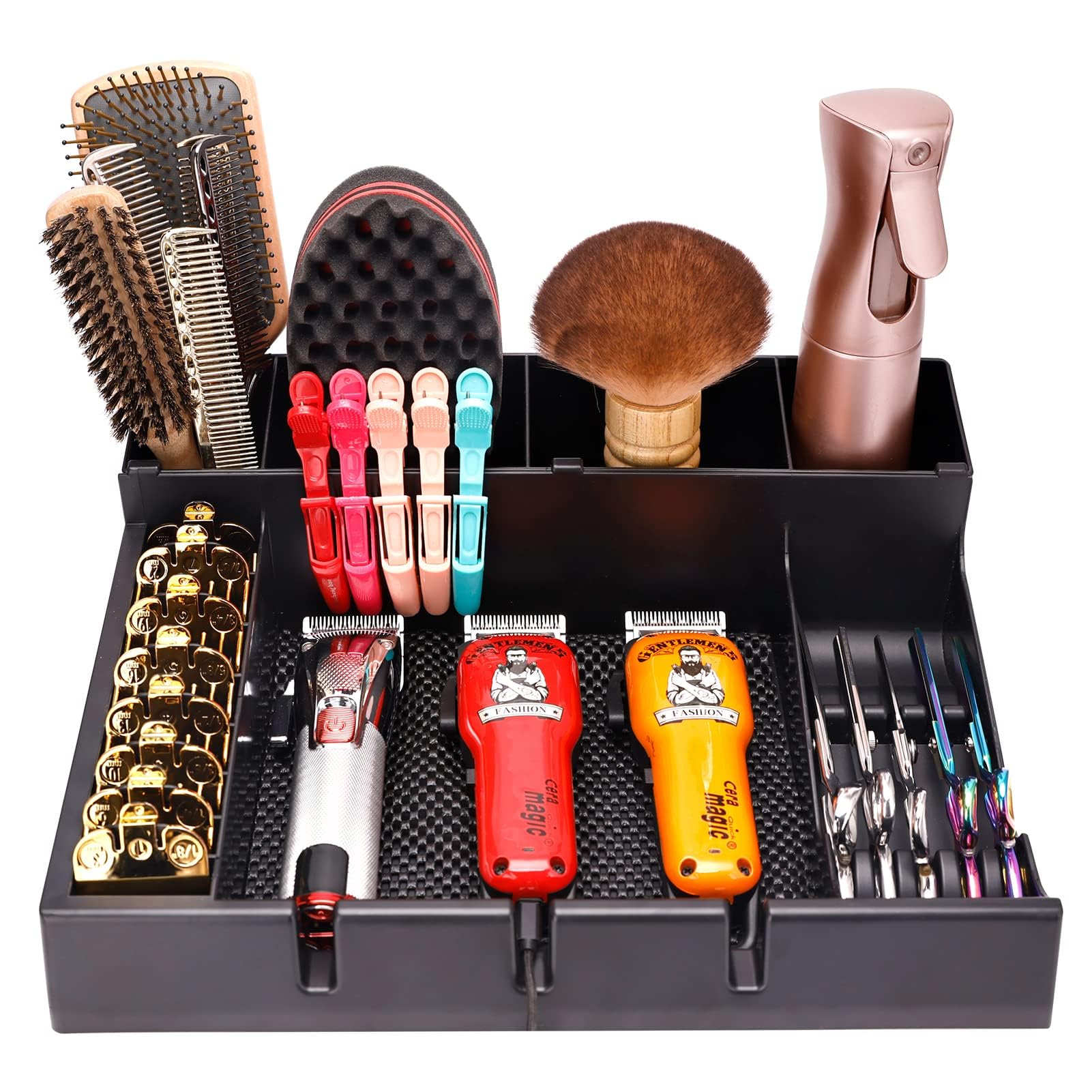 ZIBARBER Barber Clipper Organizer Barber Tools Tray Salon Hairdressing Clipper Scissors Rack Holder Storag Scissors Holder Blade Rack Storage Tray for Clipper Guard Holder (Assemble)