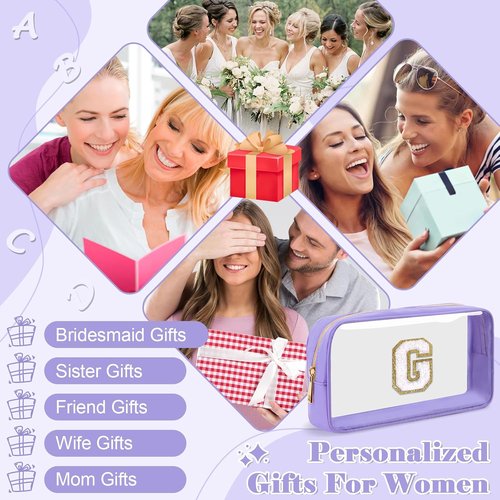 UIXIZQ Personalized Initial Letter Makeup Bag - Clear Nylon & PVC Cosmetic Zipper Bag | Travel Toiletry Organizer for Teens & Women, Monogrammed Gift
