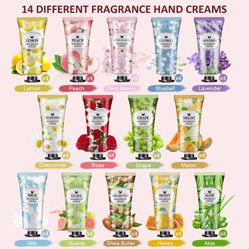 56 Pack Hand Cream Gifts Set, Easter Basket Stuffers, Bulk Hand Lotion Travel Size for Dry Cracked Hands, Mini Hand Lotion for Mothers Day Gifts, Bridal Shower Favors and Teacher Gifts for Women