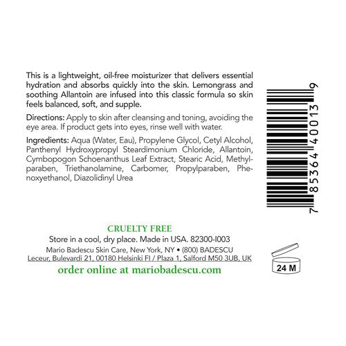 Mario Badescu Oil-Free Face Moisturizer - Ideal for Oily & Sensitive Skin | Allantoin & Lemongrass, 2 Fl Oz