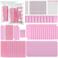 Lanties 50 Sets Disposable Pedicure Kit Individually Package 5 in 1 Pedicure Tools Pumice Stone Nail File 80/100 Grit Mini Buffer Toe Separator Cuticle Pusher Clear Bag for Salon Home(Pink)