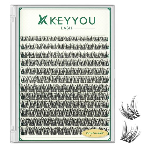 KEYYOULASH Lash Clusters Manga Lash Extension D Curl 120pcs 8-18mm Wispy Eyelash Clusters Natural Volume Eyelash Extensions Individual Lashes DIY at Home(KY03,D-8-18MIX)