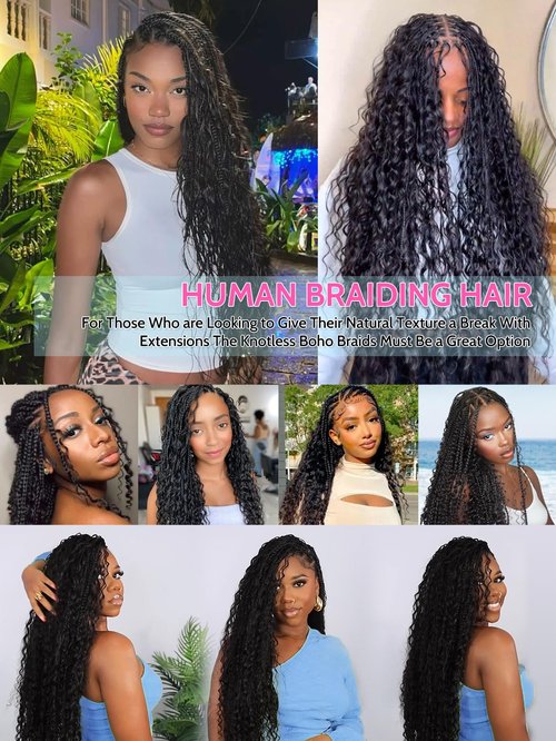 QUINARVVNA 100% Human Hair Bundles for Boho Braids 2pcs/110g Unprocessed Virgin Hair Set Natural Smooth Tangle-Free, Perfect Human Hair Boho for Women to Boost Beauty Ideal (Natural black-Deep, 18")