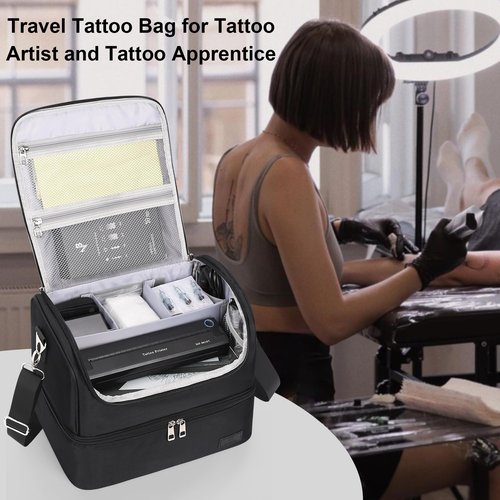 Tattoo Travel Case Holds 54 Bottles (30ml/1fl.oz) & Tattoo Supplies and Equipment, Large Travel Carring Case Double-Layer Organizer Shoulder Bag for Large Tattoo Stencil Printer