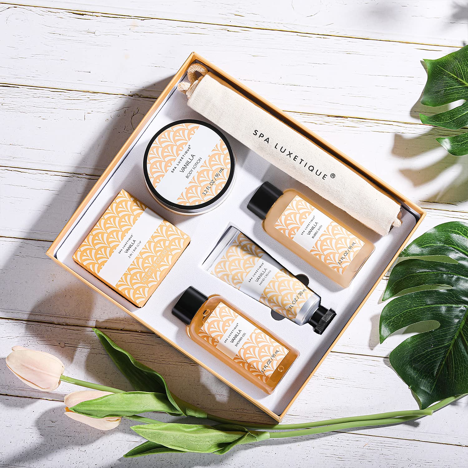 Spa Luxetique Vanilla Bath Set - 6-Piece Spa Gift for Women with Lotion, Shower Gel & Bubble Bath