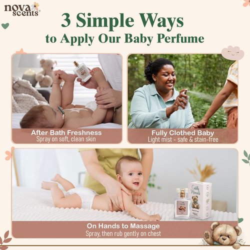 Nova Scents Baby Cologne - Alcohol Free, Hypoallergenic Floral Perfume for Babies | 1.7oz, 50ml - Cuddly Moments