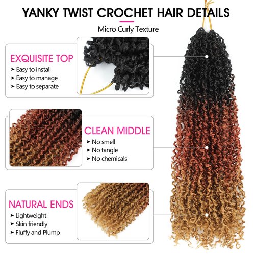 NAYOO 14 Inch Yanky Twist Crochet Hair - 8 Packs (30 Stands/Pack) Mini Passion Twist with Curly Ends Synthetic Pre-Looped Crochet Braids Braiding Hair (14 Inch, OT30/27)