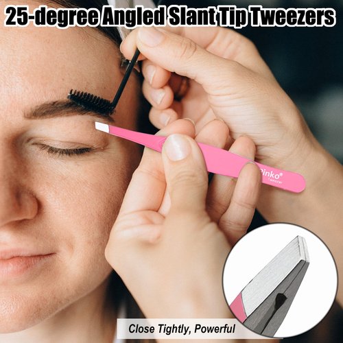 2PCS Tweezers Set for Women and Men, Precision Tweezer kit for Ingrown hair, Facial Hairs, Chin Hair, and Splinter Removal, Professional Eyebrow Plucker Tweezers, Pink