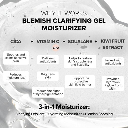 Nudestix Blemish Clarifying Gel Moisturizer - Lightweight Salicylic Acid Acne Treatment with Niacinamide & Cica | Hydrating Vegan Daily Face Moisturizer for Clear Skin