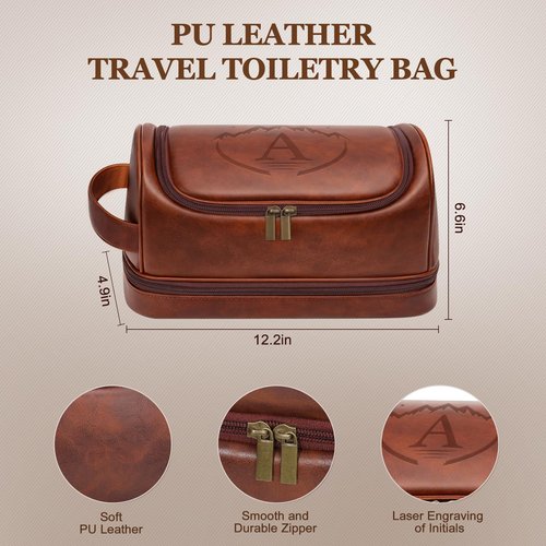 Ecttunafe Toiletry Bag for Men,Personalized Travel Toiletry Bag for Men,Hanging Toiletry Organizer Bag for Men’s Traveling,Water Resistant Toiletries Travel PU Leather Shaving Kit,Gifts for Men (A)