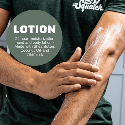 Dr. Squatch Natural Hand and Body Lotion for Men - 24-Hour Moisturization with Shea Butter & Coconut Oil - Pine Tar (10 fl oz, 2-Pack)