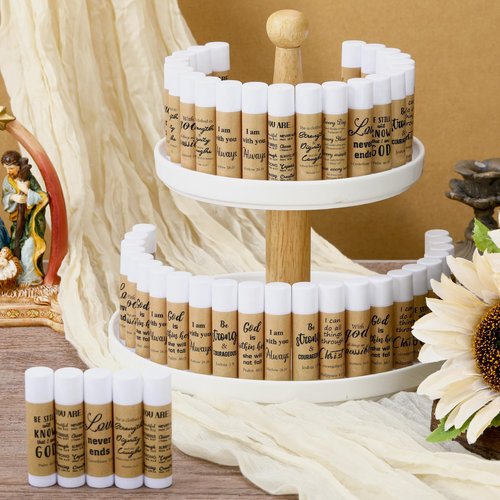 Dansib 50 Pcs Christian Lip Balm Bulk Bible Verses Lip Balm Scripture Christian Gifts for Women Men Faith Religious Church Party Favor Inspirational Gift for Staff Employee Coworkers