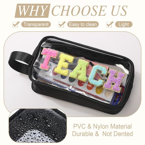 Kacctyen Teach Bag Pouch Teacher Gift Survival Kit Bag Clear Makeup Chenille Letter Cosmetics Nylon Toiletry Waterproof Makeup Travel Pouch Teacher Stuff for Women