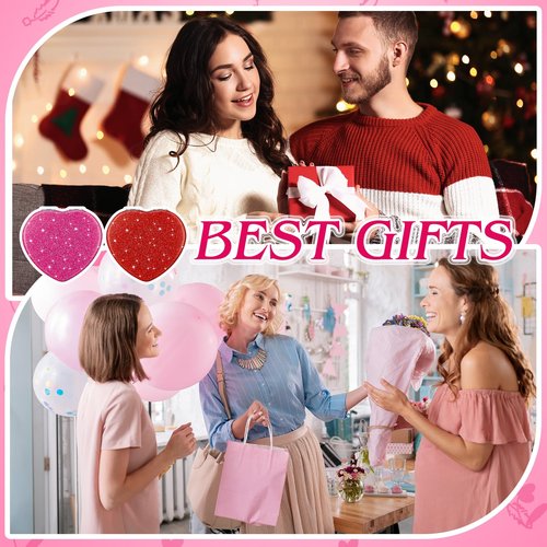 Geelin 6 Pcs Valentine's Day Heart Compact Folding Mirror Galentine Double Sided Mini Vanity Mirror Portable Travel Makeup for Purse Cute Glitter Cosmetic Looking Glass for Women Mom (Rose Red,Red)