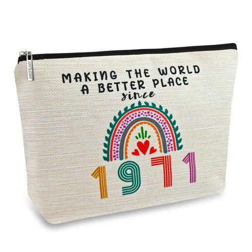 55th Birthday Gifts for Her Women, Happy 1971 55th Birthday Decorations Makeup Bag, Anniversary 55 Year Old Gift Ideas for Wife, Sister, Mom, Aunt, Cosmetic Travel Pouch for Mothers Day, Christmas