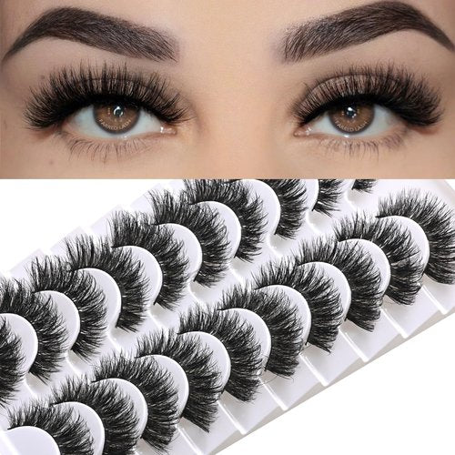 FARRED Mink Lashes False Eyelashes Cat Eye Strip Lashes Wispy Faux Mink Eye Lash Fluffy Eyelash Natural Look 10 Pairs Fake Lashes Pack Full Volume Lash Strips Pestañas
