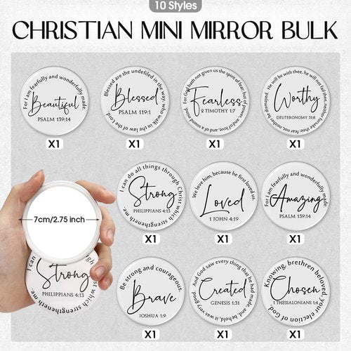 Kacctyen 20 Pcs Christian Gift Bulk 10 Inspirational Canvas Bible Verse Makeup Bag 10 Religious Compact Mirrors for Women Mother Pastor Easter Church Gifts Employee Appreciation Gift(Bible Verse)