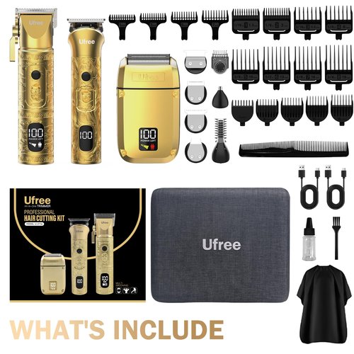 Ufree 8 in 1 Professional Hair Cutting Kit, Hair Clippers for Men, Cordless Clippers and Trimmers Set, Beard Trimmer, Electric Shaver with Rechargeable, Grooming Gifts for Barber & Home Use